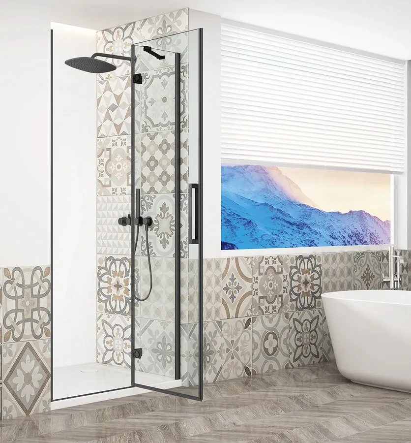Gelco Trinity douchedeur 90cm rechts met helder glas zwart mat