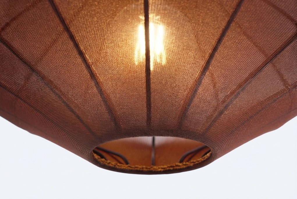 Japandi Hanglamp Bruin Met Stoffen Kap - Plu Taupe