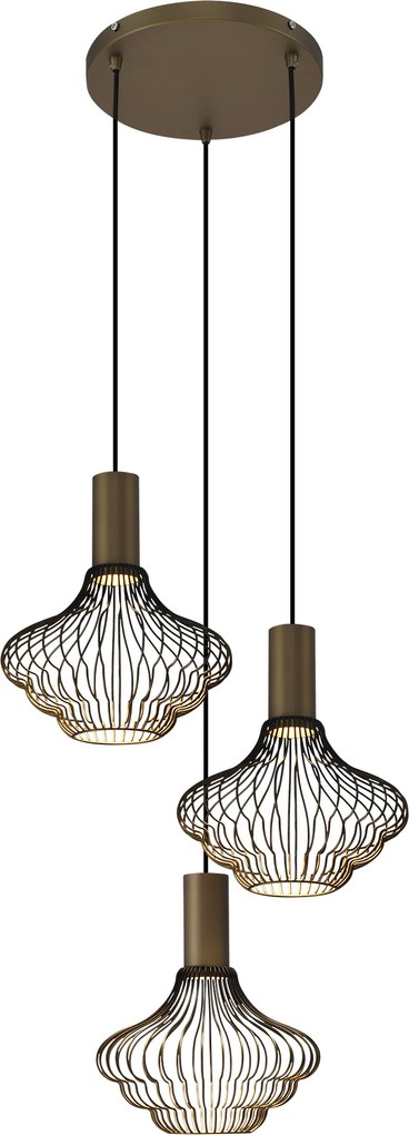 Asli 3-lichts Hanglamp Zwart Goud