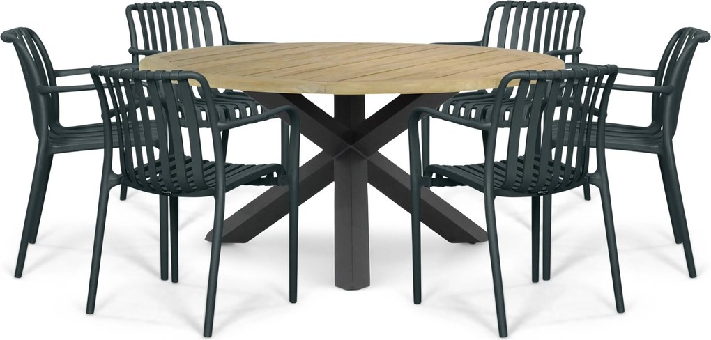 Tuinset Ronde Tuintafel 6 personen 160 cm Kunststof Grijs Domani Furniture Alba/Rockville