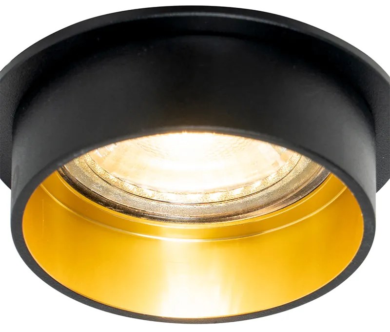 Set van 6 Moderne inbouwspot zwart met gouden binnenkant - Insta GU10 Binnenverlichting Lamp