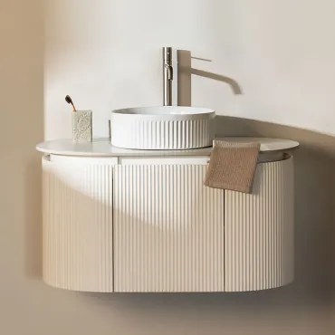 Carsone Hangend Badkamermeubelset Van Hout Wit & Zonder Extra Eenheid & Redondo Cerámica Blanco Rayas Ø36 Cm Sinqua & - Sklum