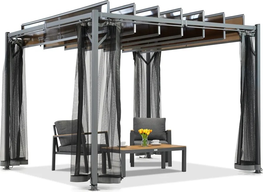 Antraciet Paros 3x3m terraspergola met klamboe Tuinpunt