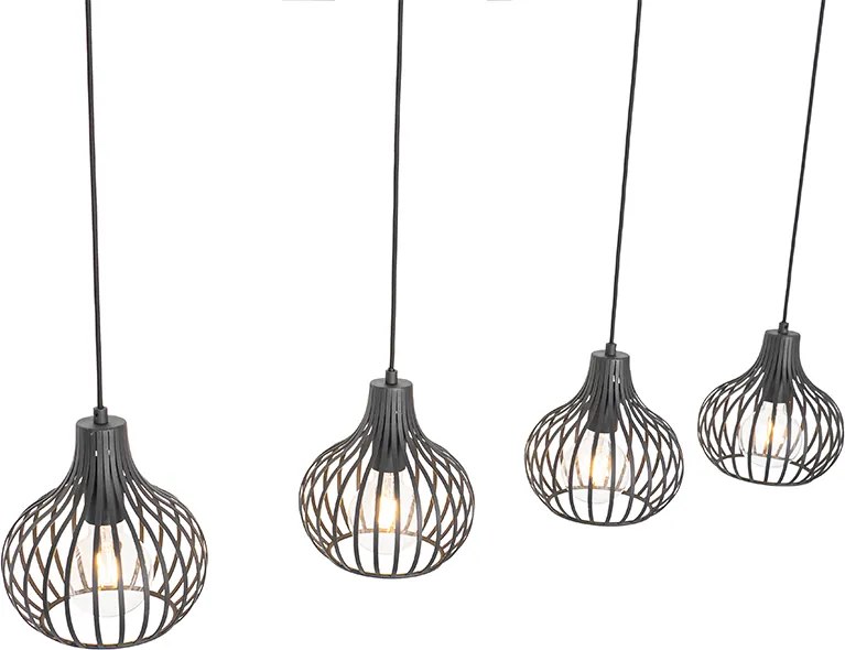 Smart hanglamp zwart 4-lichts incl. 4 Wifi G95 - Saffira