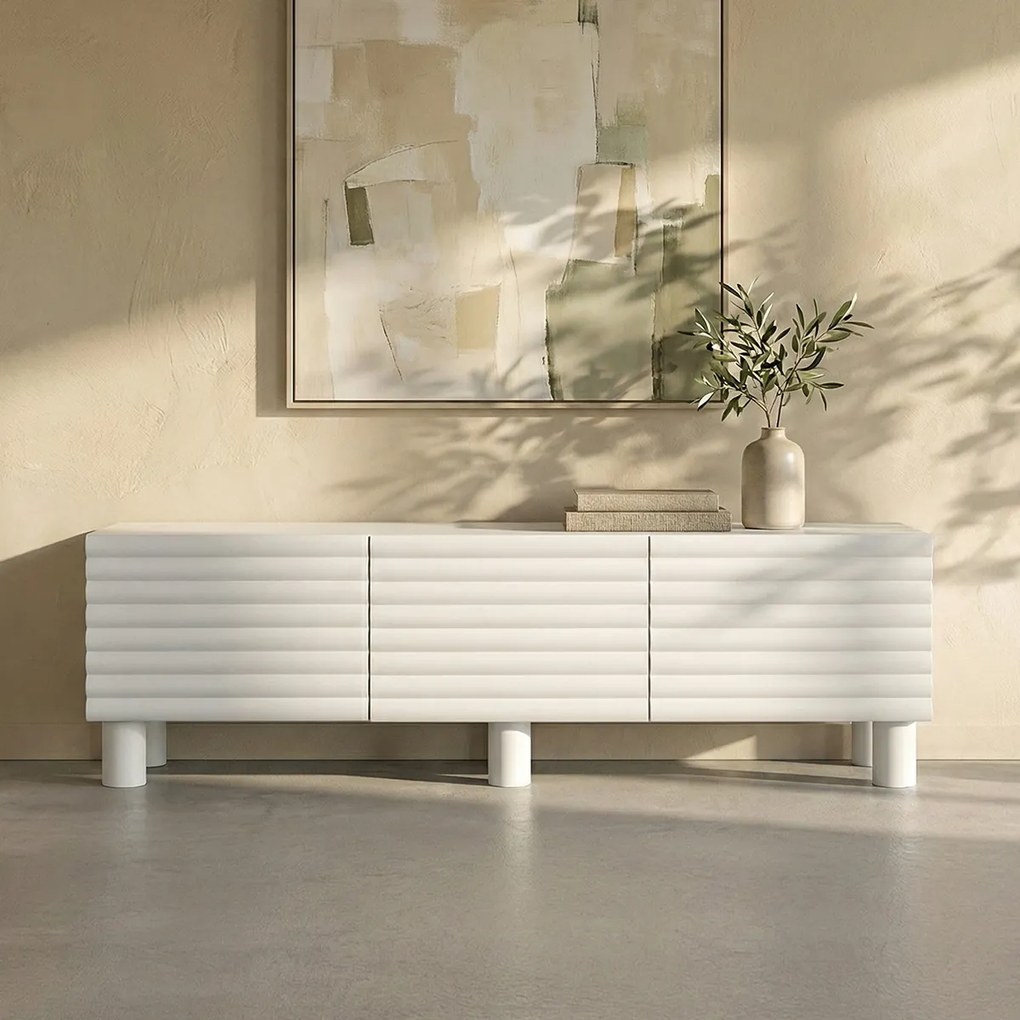 Wit Tv-meubel Met Grote Ribbels 180 Cm - 180x40x55cm.