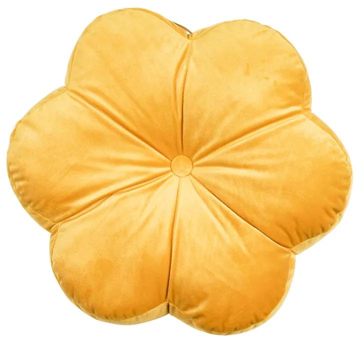 Velvet bloem kussen - geel - 45x45 cm