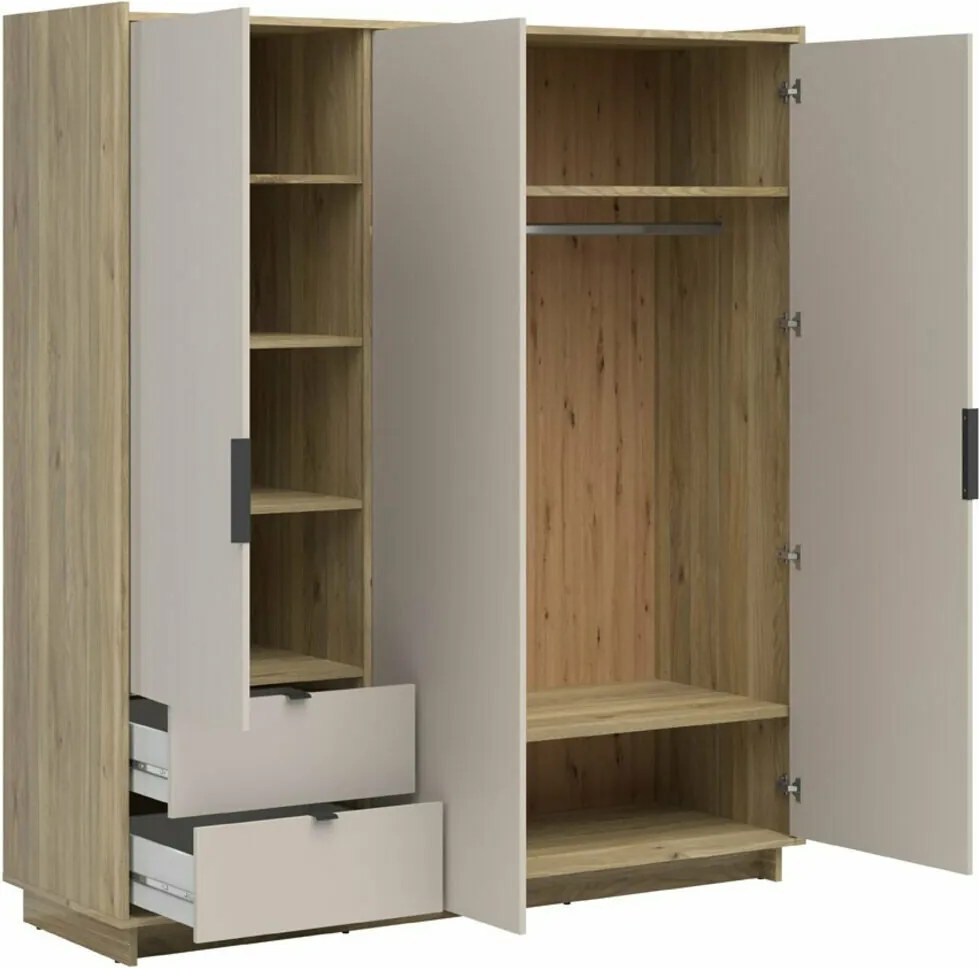 Kledingkast Lorlivo 102, Eiken, Kasjmier, 201x180x60cm, 168.4 kg, Kledingkast deuren: Met scharnieren