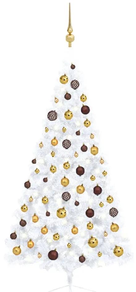 vidaXL Kunstkerstboom met LED's en kerstballen half 150 cm wit