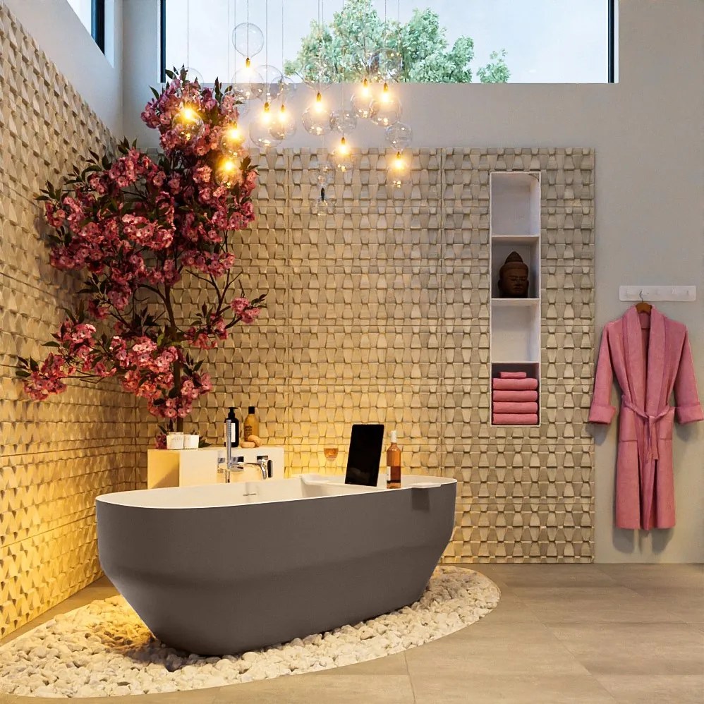 Mondiaz Stone vrijstaand bad 170x75cm kleur smoke/talc