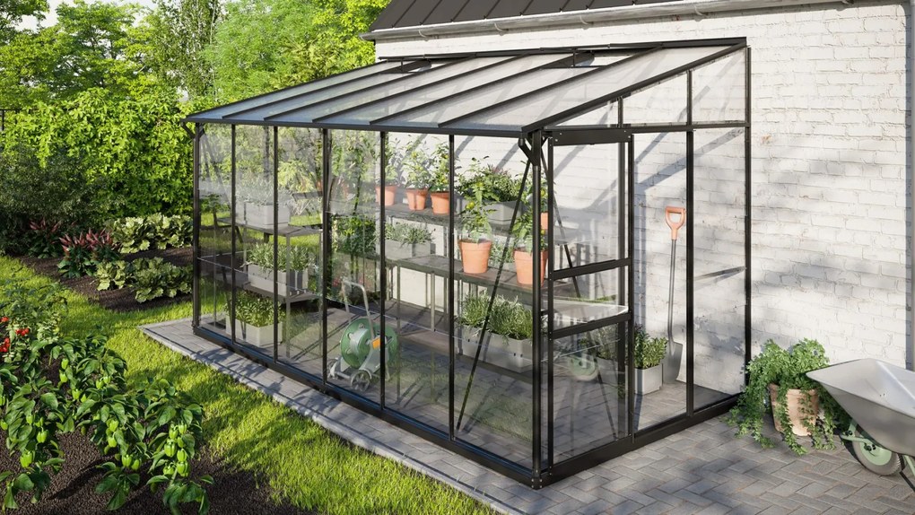 Vitavia Ida muurserre 7,8m² met veiligheidsglas - Zwart - Met dubbele schuifdeur (B120 cm) en fundering