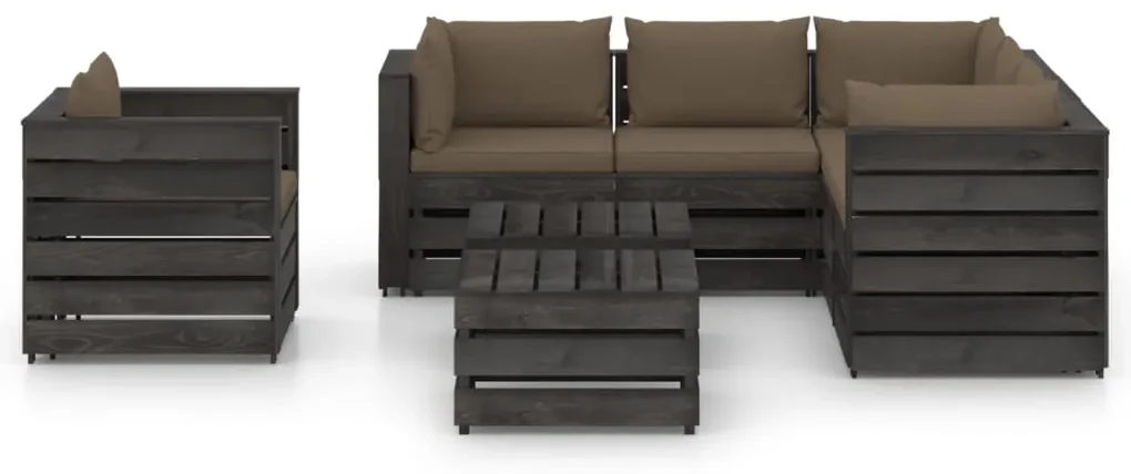 vidaXL 8-delige Loungeset met kussens grijs geïmpregneerd hout