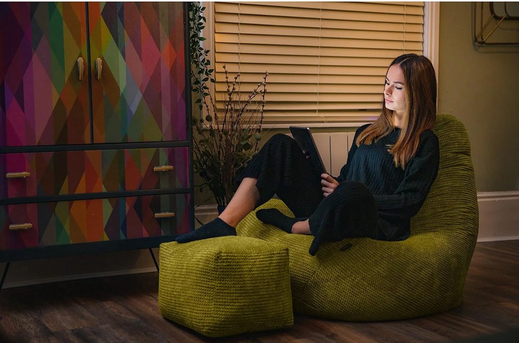 Highback Zitzak Stoel incl. Poef Corduroy Stof - Lime