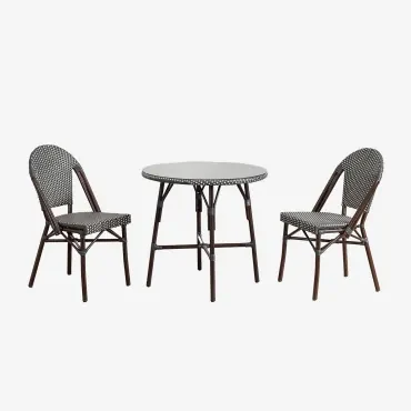 Ronde Tafelset Ø80 Cm En 2 Stapelbare Eetkamerstoelen Van Aluminium En Synthetisch Riet Brielle Bistro Grijs – Grafiet - Gardenia Wit - Sklum