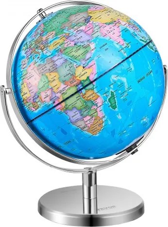 VEVOR wereldbol met standaard, 330,2 mm educatieve geografische wereldbol met nauwkeurige tijdzone gemaakt van ABS-materiaal, 720 ° roterende wereldbol voor kinderen die aardrijkskunde leren in de klas (Taal: Engels)