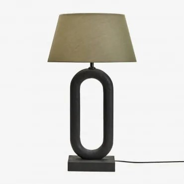 Tiberia Mangohouten Tafellamp Gewoon Zwart & Saliegroen Ø40 Cm Monaco - Sklum