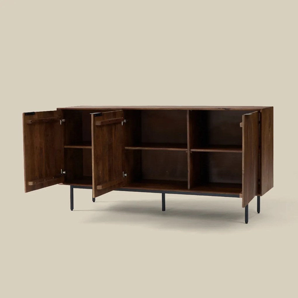 Houten Dressoir Met Ribbel Deuren - 160x40x80cm.