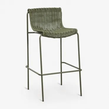 Hoog Tuinkrukje Van Synthetisch Riet En Staal Revia Groen – Intens Olijf & ↑75 Cm - Sklum