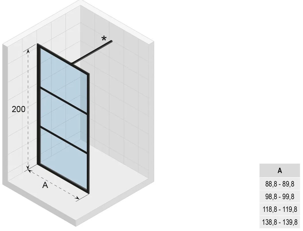 Riho Grid Gb400 inloopdouche 90x200cm met zwarte profielen 6mm