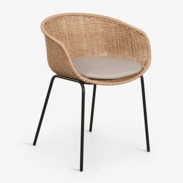 Set Van 4 Tuinstoelen Met Armleuningen Van Synthetisch Riet En Staal New Tulua Zwart & Beige Grijsachtig - Sklum