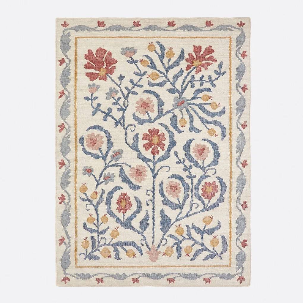 Vloerkleed in jute met bloemenpatroon, Antonia