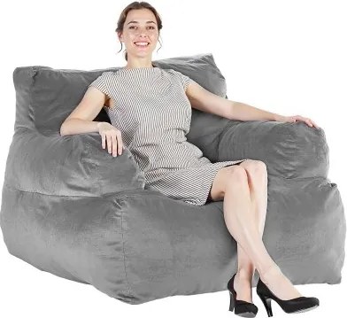 VEVOR zitzak (1118 x 1143 x 780 mm) met armleuningen voor volwassenen, zachte pluche en vulling van hoogwaardig schuim, zitzak met zitzak, luie bank voor de slaapkamer, grijs