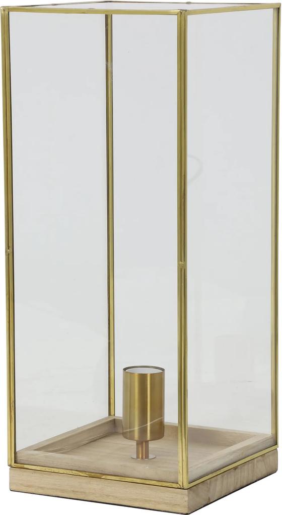 Tafellamp ASKJER - hout naturel + brons + glas - L