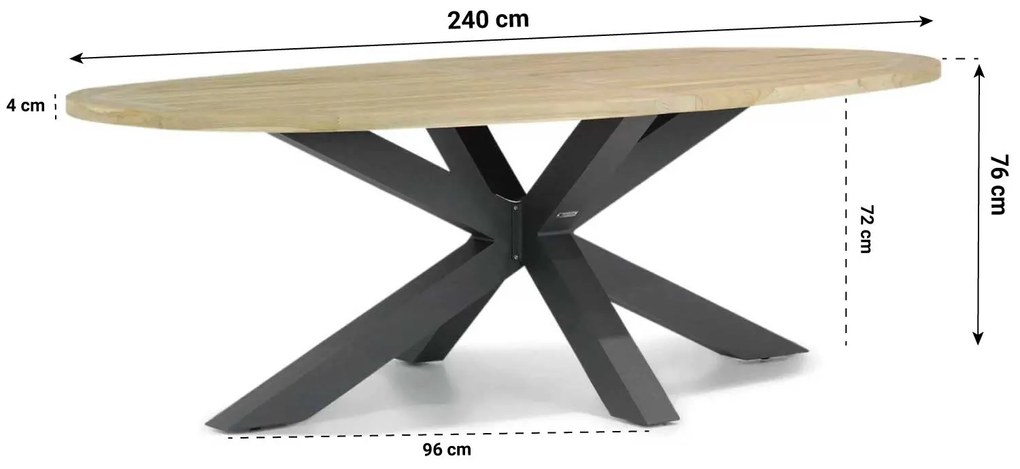 Dining Tuintafel ovaal 240 x 120 cm Teak Old teak greywash Brookline