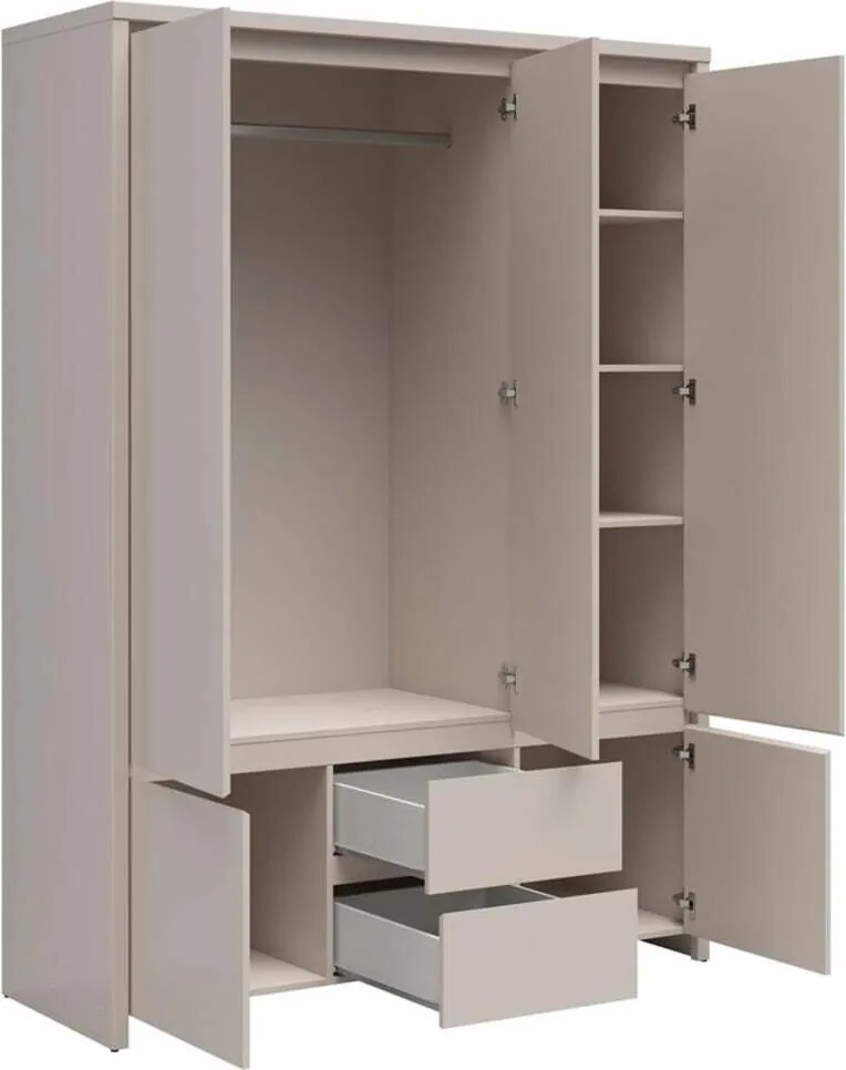 Kledingkast Nolroma 118, Kasjmier, 211x154x56cm, 132 kg, Kledingkast deuren: Met scharnieren