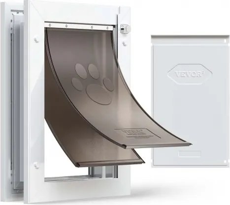 VEVOR Hondenluik (Medium) met dubbele magnetische kleppen en metalen frame, weerbestendig kattenluik voor binnen- en buitendeuren, kattenluik, hondenluik, huisdierluik, wit, 20,96 x 31,12 cm (breedte x hoogte)