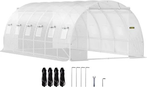 VEVOR Overspannen Dakkas, 6,1 x 3 x 2,1 m Foliekas, Gegalvaniseerd Stalen Frame en PE Dekzeil Kastunnel, Waterdicht UV-bestendig Tomatenkas, Inlooptunnelkas voor het Kweken van Groentenbloemen, Wit