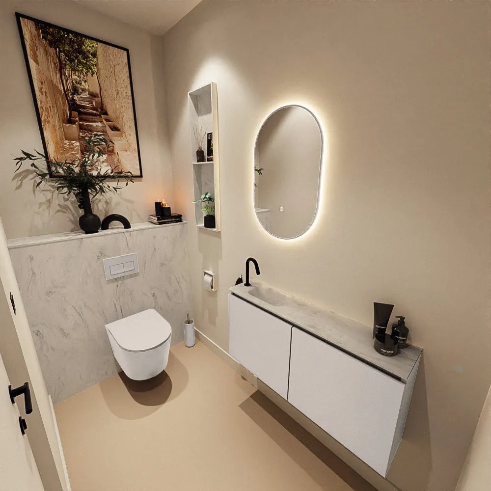 Mondiaz Ture DLux toiletmeubel 100cm linen met wastafel opalo links met kraangat