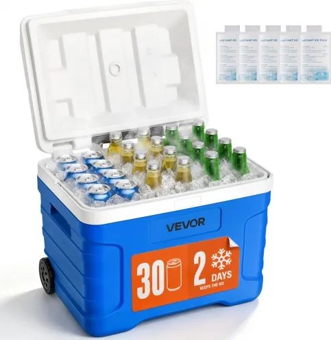 VEVOR Koelbox, 20 liter passieve koelbox met wielen, houdt voedsel tot 48 uur koel, geïsoleerde box met ijsbehoud, koelbox zonder elektriciteit, ultralicht voor picknicks, barbecues en kamperen