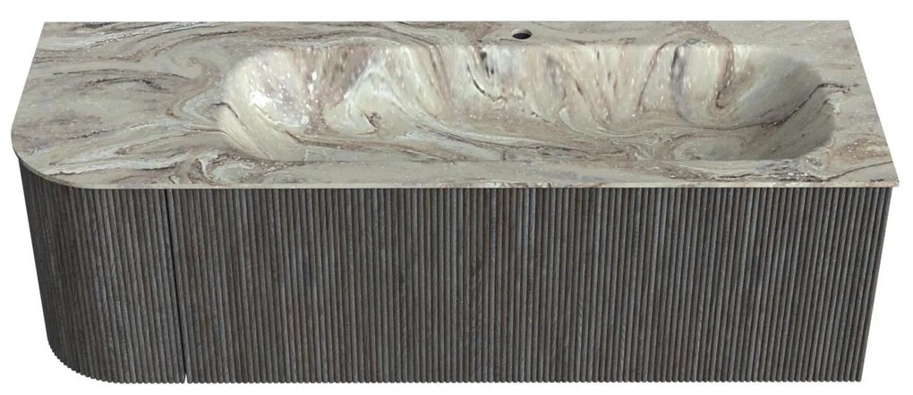 Mondiaz Kurve-dlux 135cm badmeubel ronding links shadow met 1 lade en deur en wastafel big medium kraangat rechts glace