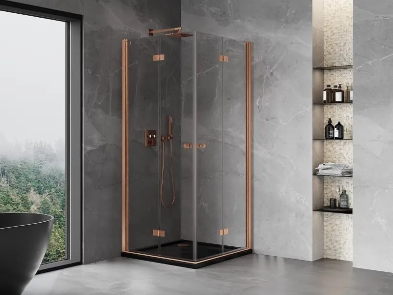Mexen Mist-F Duo vouwdeur douchecabine 80 x 80 cm, transparant, geborsteld koper - 8A6-080L-080P-65-00