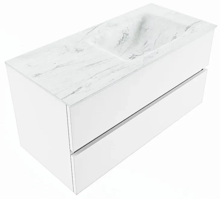 Mondiaz Vica DLux badmeubel 100cm talc 2 lades met wastafel opalo rechts 1 kraangat