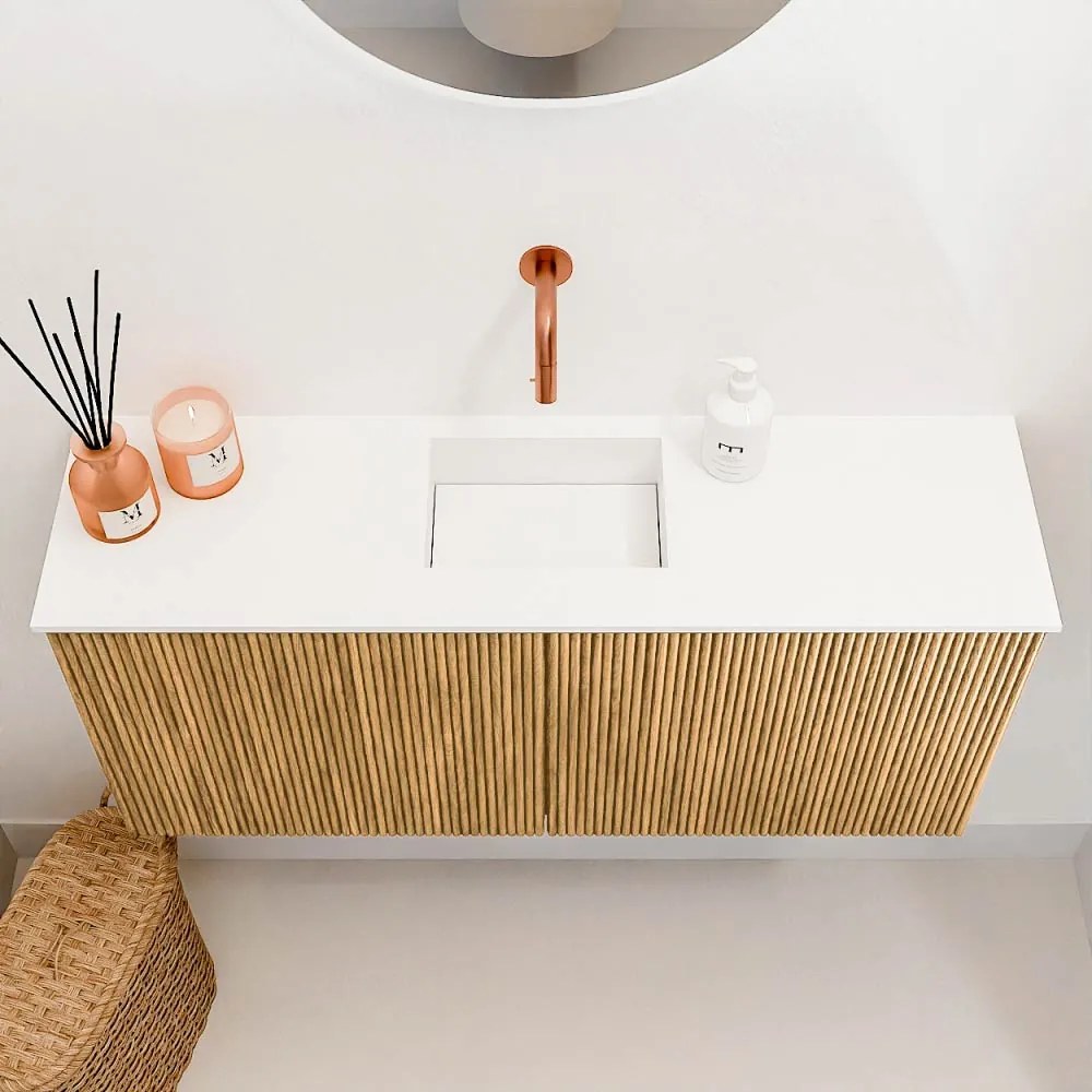 Mondiaz Joya 90cm toiletmeubel oak met wastafel faye midden zonder kraangat talc