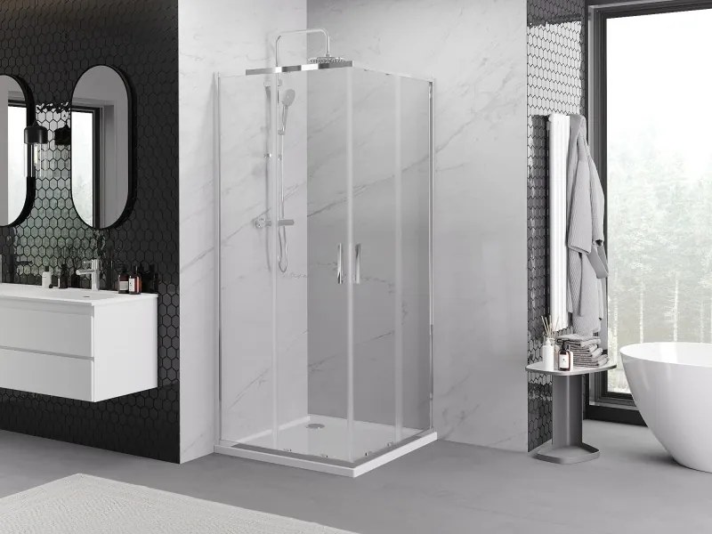 Mexen Exo-S Duo vierkante schuifdouchecabine 100 x 100 cm, transparant, chroom - 8111-100-100-01-00