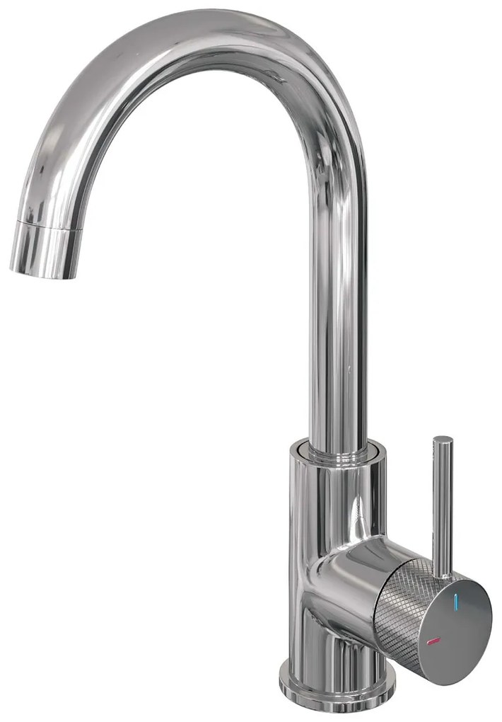 Brauer Chrome Carving wastafelkraan met ronde uitloop, ronde handgreep en ColdStart chroom