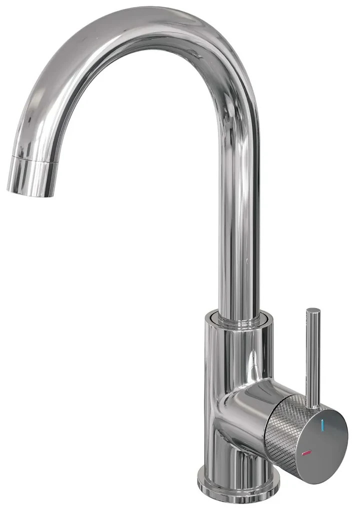 Brauer Chrome Carving wastafelkraan met ronde uitloop, ronde handgreep en ColdStart chroom