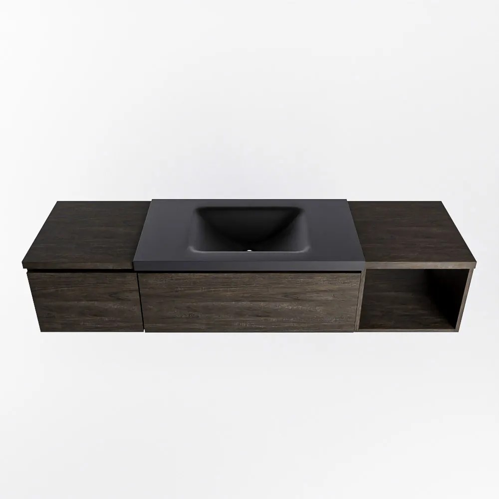 Mondiaz Bukla 160cm badmeubel met open module 40 rechts Dark Brown met 2 lades wastafel Cloud midden 1 kraangat Urban