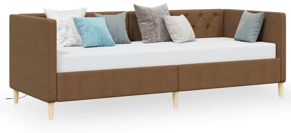 vidaXL Slaapbank met USB stof bruin 90x200 cm