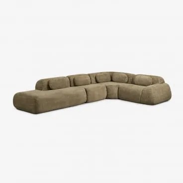 4-delige Modulaire Hoekbank Met Linker Divan In Vacuüm Verpakte Chenille Mérida Chenille Dik Saliegroen - Sklum