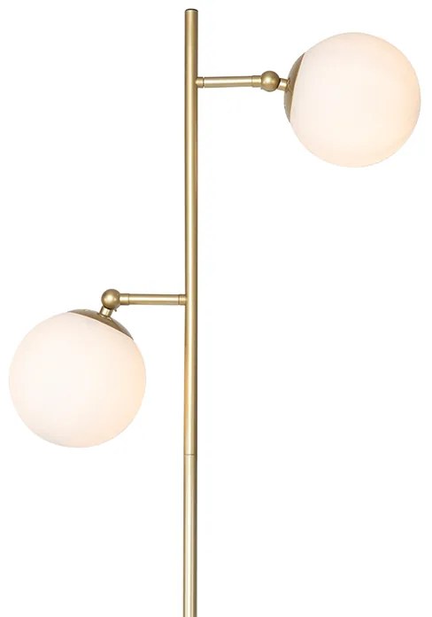 Art Deco vloerlamp goud met mat glas 2-lichts - Pallon