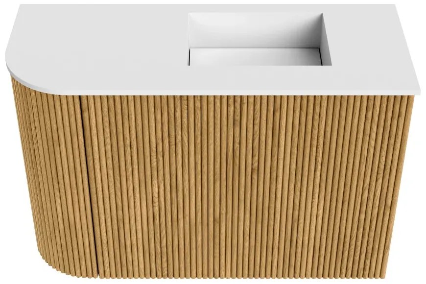 Mondiaz Joya 60cm toiletmeubel ronding links oak met wastafel faye rechts 1 kraangat talc