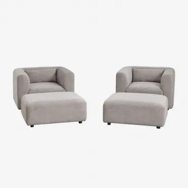 Woonkamerset Met 2 Fauteuils En 2 Fogler Poefs Corduroy Grijs – Taupe – Koel - Sklum