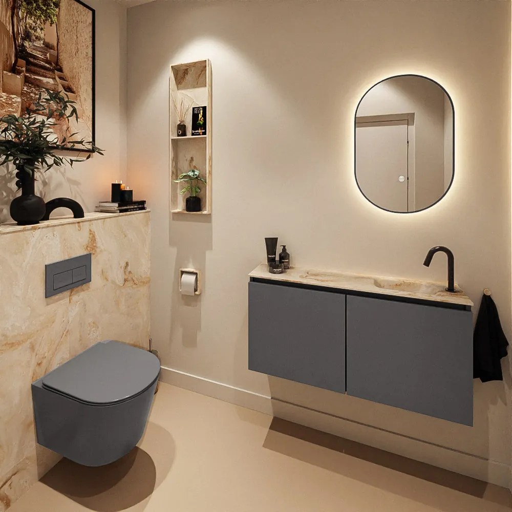 Mondiaz Ture DLux toiletmeubel 100cm dark grey met wastafel frappe rechts met kraangat