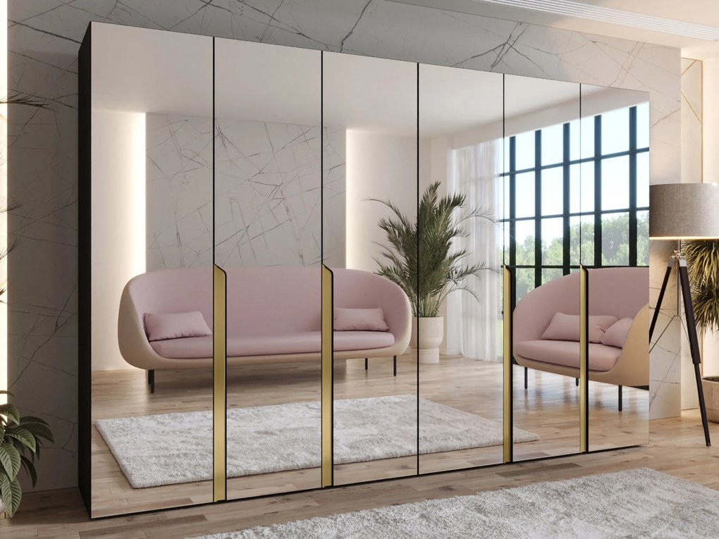 Kledingkast Hartford 593, Gouden, Zwart, 202x300x52cm, 210.5 kg, Kledingkast deuren: Met scharnieren