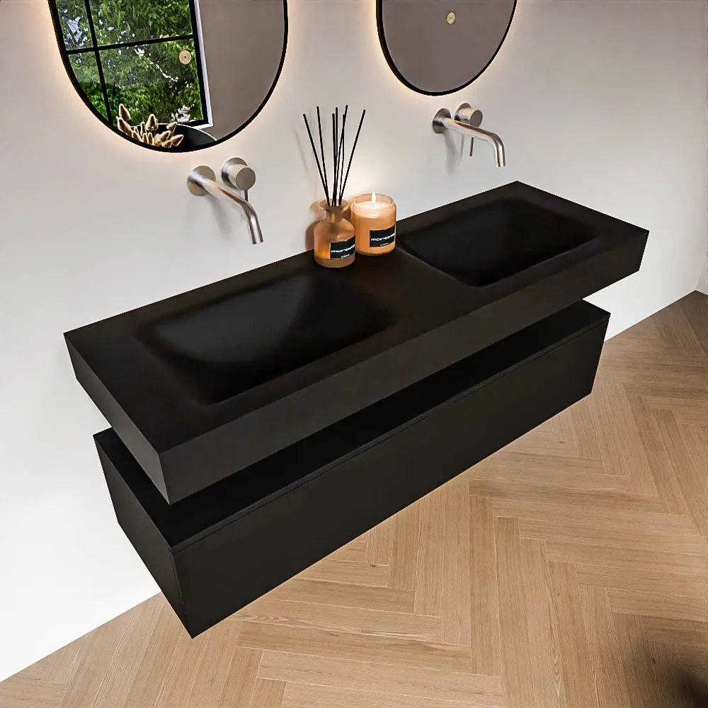 Zaro Alan badmeubel 140cm urban 1 lade met vrijhangende wastafel cloud dubbel zonder kraangat urban