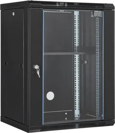 VEVOR 15U wandgemonteerde serverkast, max. vloerbelasting van 227 kg, netwerkrackbehuizing met wielen, afsluitbare deur van gehard glas, Q235 koolstofstaal voor IT-apparatuur en audiovisuele apparaten