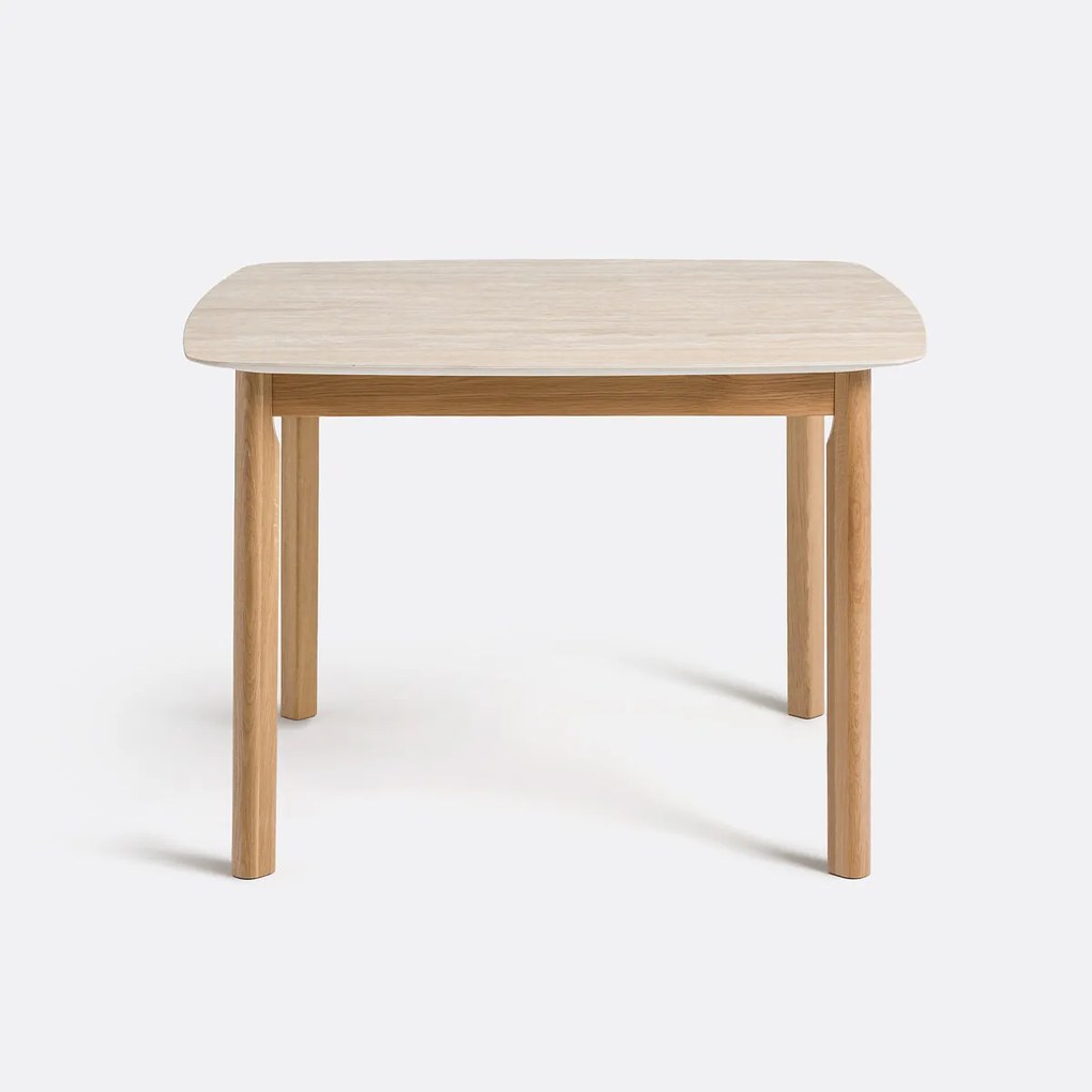 Eettafel, keramiek in travertin en eiken, 4 couverts, SARAUNE